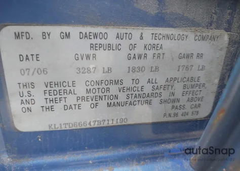 2007 Chevrolet Aveo 5 Ls from USA, damaged, VIN KL1TD66647B711190